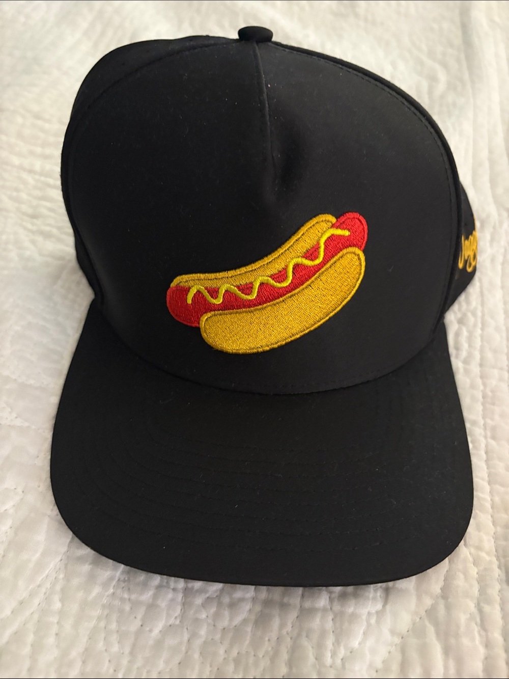 Waggle Black Snapback Hat with Hot Dog Patch